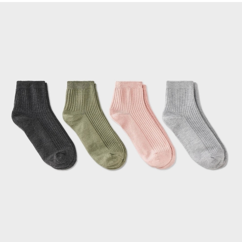 Auden Women's Ultra Soft Everyday Rib-Knit 4pk Ankle Socks